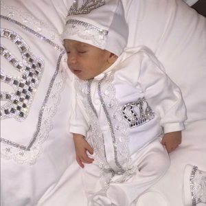 white and rhinestone baby set. HANDMADE TO ORDER